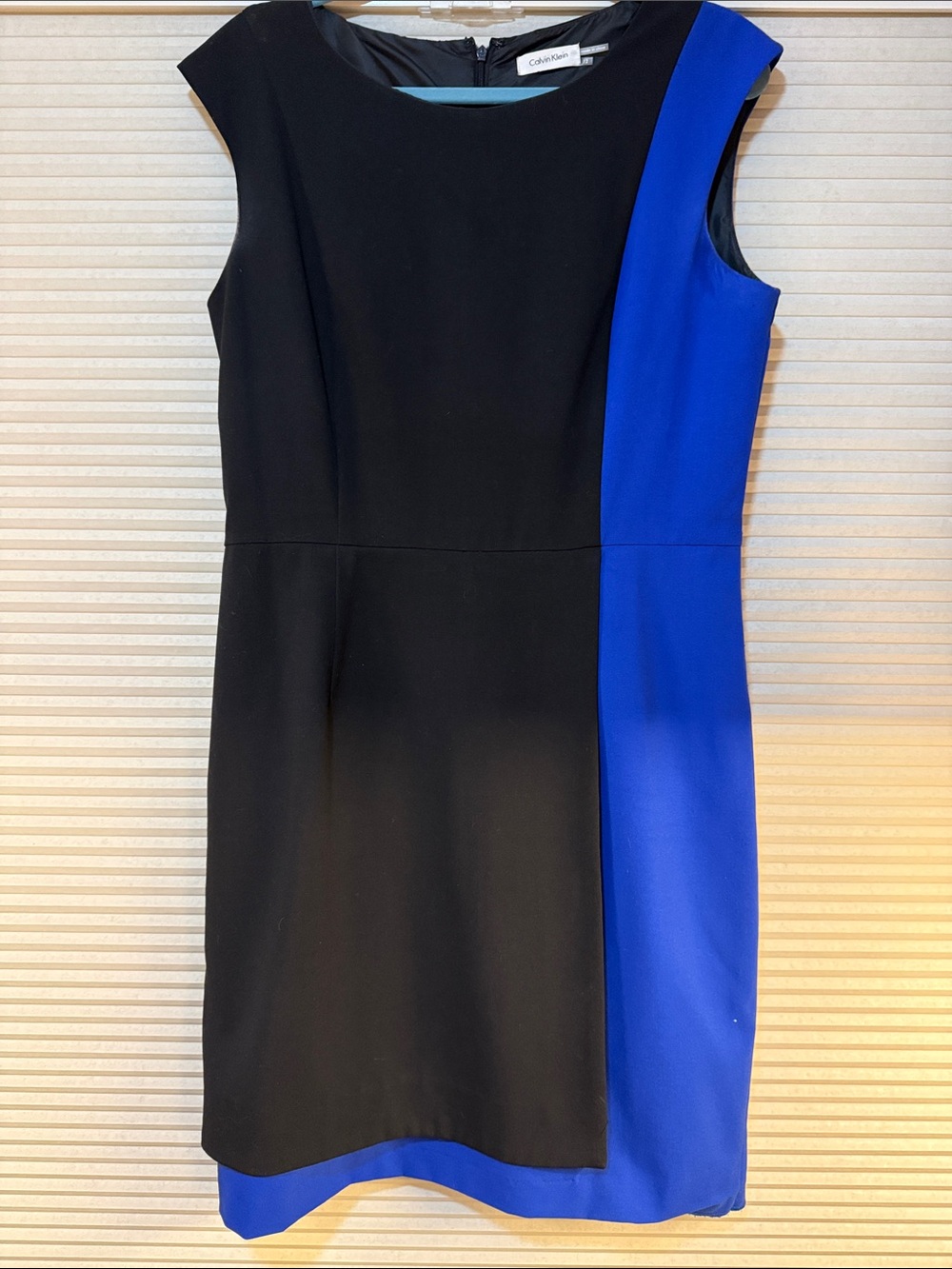 Calvin Klein Black and Royal Blue Colorblock Sheath Dress